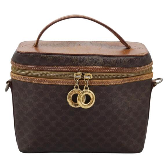 CELINE Macadam Canvas Vanity Hand Bag Pvc Leather Brown - Picture 2 of 13